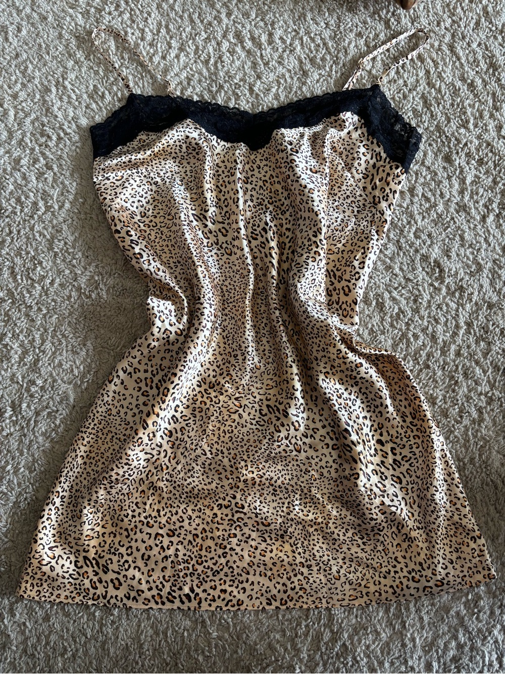 August silk Leopard Print Satin Slip Dress with Lace Trim